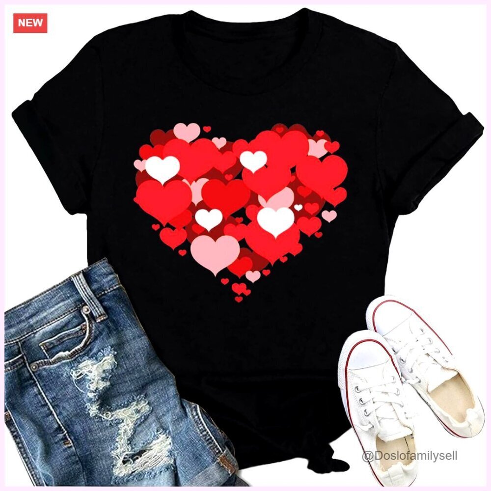 Cute Love Heart T-Shirt Romantic Valentine Couple Tee Top Women's Casual Wear